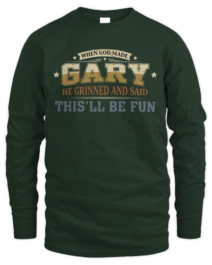 When God Made Your Name Funny Heritage T-Shirt GARY M1-80 / Men's Long Sleeved T-Shirt / forest green