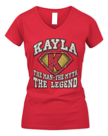 The Man The Myth The Legend Superman Graphic T-Shirt KAYLA M1-74 / Women's V-Neck T-Shirt / red