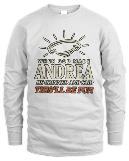 When God Made Your Name Funny Western T-Shirt T-Shirt ANDREA M1-S82 / Men's Long Sleeved T-Shirt / white