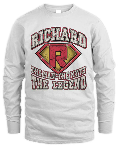 The Man The Myth The Legend Superman Graphic T-Shirt RICHARD M1-74 / Men's Long Sleeved T-Shirt / white