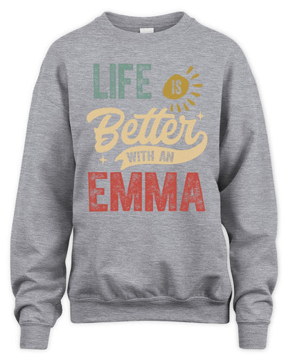 Life Is Better With a Name Personalized Retro T-Shirt EMMA-48 / Unisex Sweatshirt / sport grey