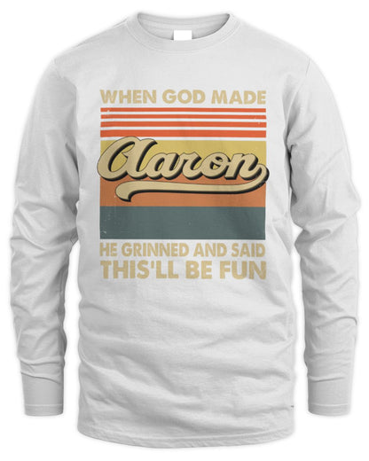 When God Made Your Name He Grinned Vintage T-Shirt AARON M1-55 / Men's Long Sleeved T-Shirt / white