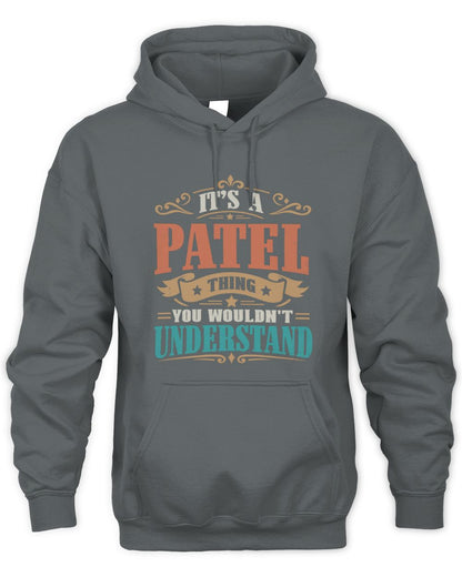 It’s a Name Thing Personalized Retro T-Shirt PATEL M1-47 / Unisex Hoodie / charcoal