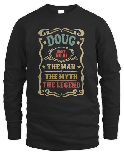 The Man The Myth The Legend Vintage Gold Wine Shirt DOUG M1-52 / Men's Long Sleeved T-Shirt / black
