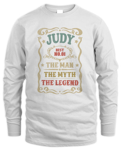The Man The Myth The Legend Vintage Gold Wine Shirt JUDY M1-52 / Men's Long Sleeved T-Shirt / white