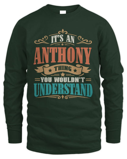 It’s a Name Thing Personalized Retro T-Shirt ANTHONY M1-47 / Men's Long Sleeved T-Shirt / forest green