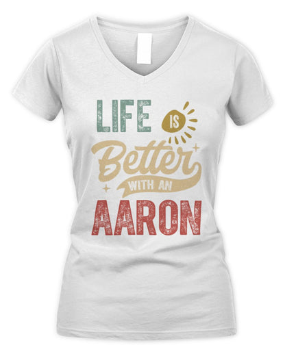 Life Is Better With a Name Personalized Retro T-Shirt AARON-48 / Women's V-Neck T-Shirt / white