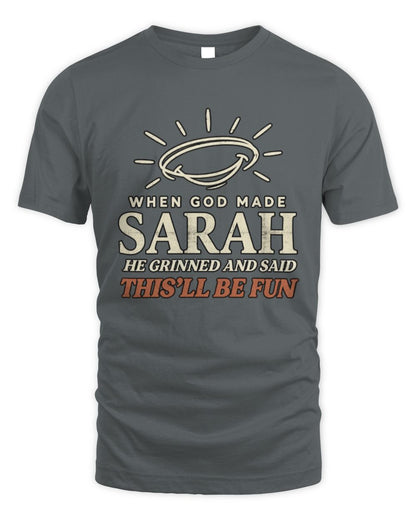 When God Made Your Name Funny Western T-Shirt T-Shirt SARAH M1-S82 / Unisex Standard T-Shirt / charcoal