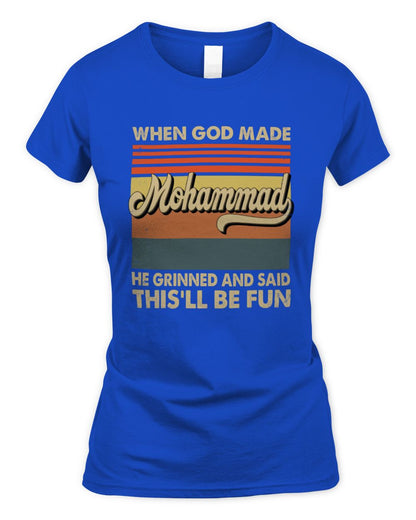 When God Made Your Name He Grinned Vintage T-Shirt MOHAMMAD M1-55 / Women's Standard T-Shirt / royal