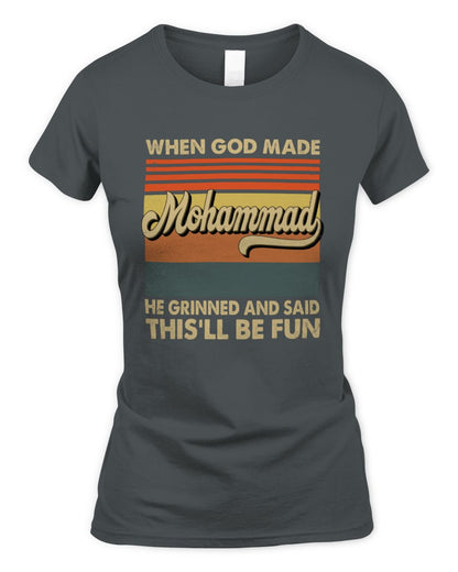 When God Made Your Name He Grinned Vintage T-Shirt MOHAMMAD M1-55 / Women's Standard T-Shirt / charcoal