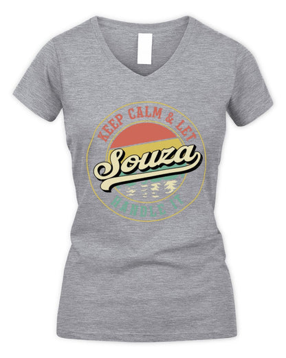 Keep Calm Let Your Name Handle It Retro T-Shirt SOUZA M1-54 / Women's V-Neck T-Shirt / sport grey