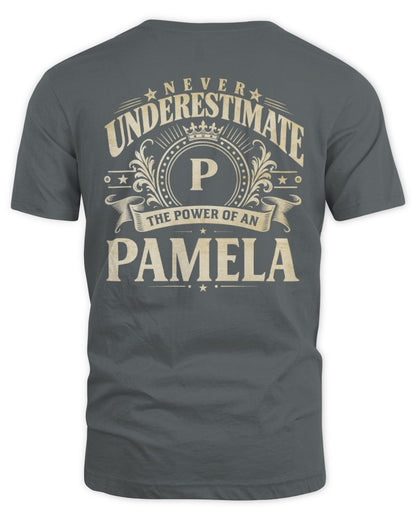 Never Underestimate Your Name Luxury Logo Shirt PAMELA M1-63 / Unisex Standard T-Shirt / charcoal