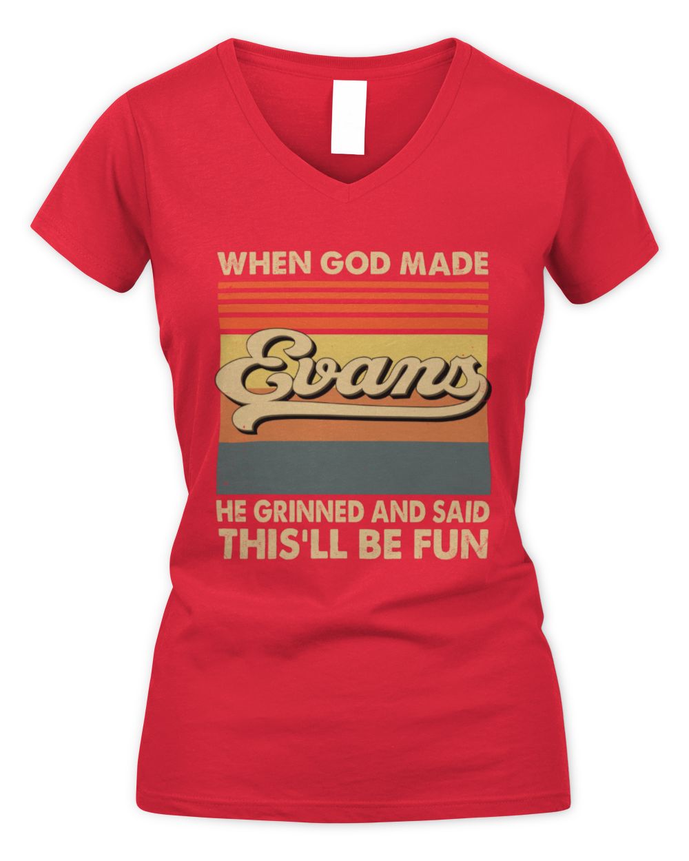 When God Made Your Name He Grinned Vintage T-Shirt EVANS M1-55 / Women's V-Neck T-Shirt / red