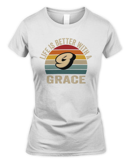 Life Is Better with Name Vintage Sun Shirt GRACE M1-50 / Women's Standard T-Shirt / white