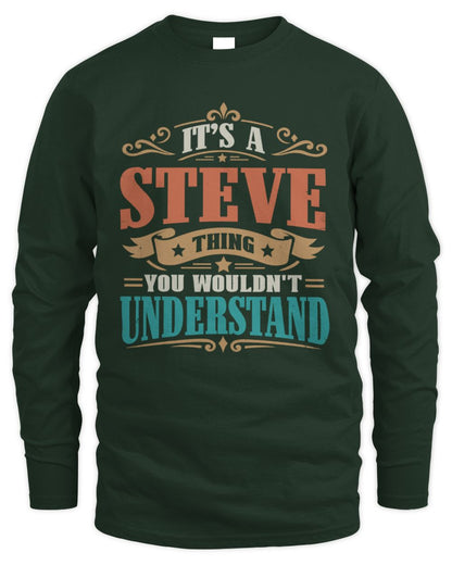 It’s a Name Thing Personalized Retro T-Shirt STEVE M1-47 / Men's Long Sleeved T-Shirt / forest green