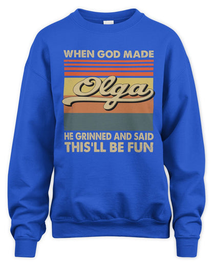 When God Made Your Name He Grinned Vintage T-Shirt OLGA M1-55 / Unisex Sweatshirt / royal