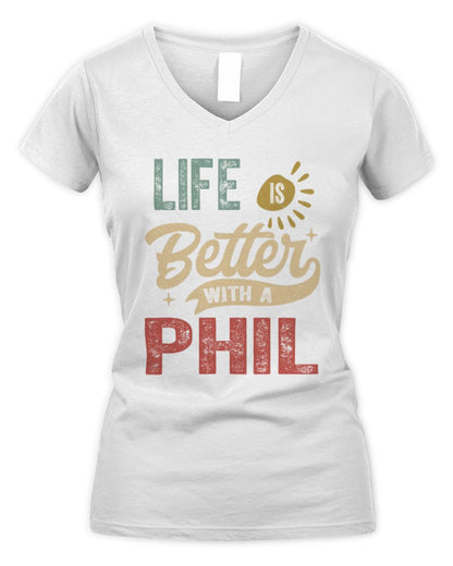 Life Is Better With a Name Personalized Retro T-Shirt PHIL-48 / Women's V-Neck T-Shirt / white