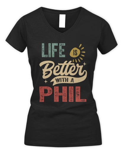 Life Is Better With a Name Personalized Retro T-Shirt PHIL-48 / Women's V-Neck T-Shirt / black