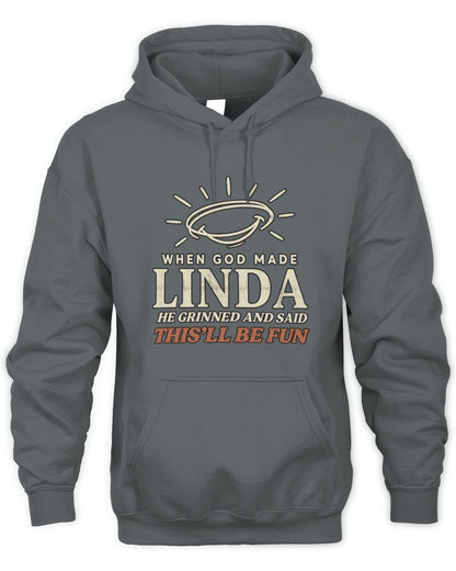 When God Made Your Name Funny Western T-Shirt T-Shirt LINDA M1-S82 / Unisex Hoodie / charcoal