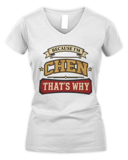 Because I'm Name That's Why Americana T-Shirt CHEN M1-S88 / Women's V-Neck T-Shirt / white