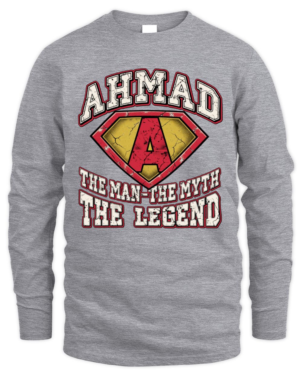 The Man The Myth The Legend Superman Graphic T-Shirt AHMAD M1-74 / Men's Long Sleeved T-Shirt / sport grey