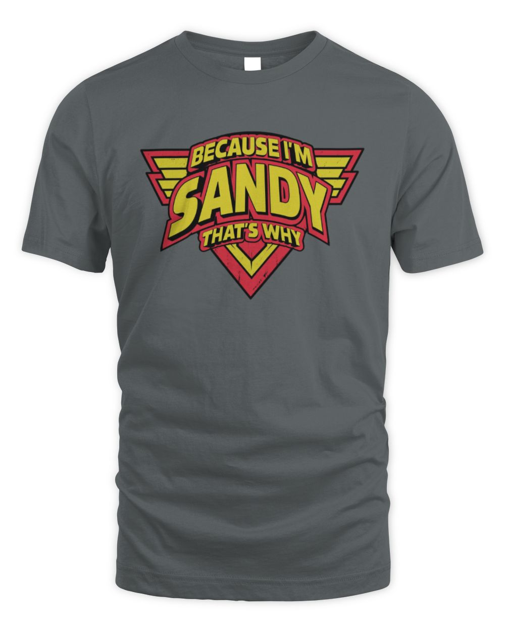 Because I'm Name That's Why Red and Yellow Logo Graphic T-Shirt SANDY M1-75 / Unisex Standard T-Shirt / charcoal