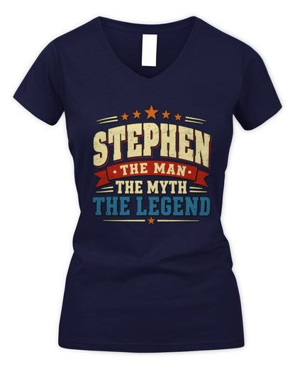 The Man The Myth The Legend Ribbon Vintage T-Shirt STEPHEN M1-56 / Women's V-Neck T-Shirt / navy