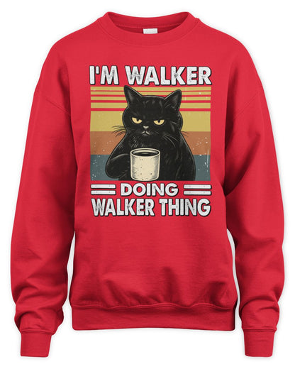 I'm Name Doing Name Thing Grumpy Black Cat Shirt WALKER M1-79 / Unisex Sweatshirt / red