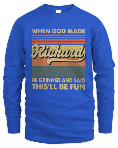 When God Made Your Name He Grinned Vintage T-Shirt RICHARD M1-55 / Men's Long Sleeved T-Shirt / royal
