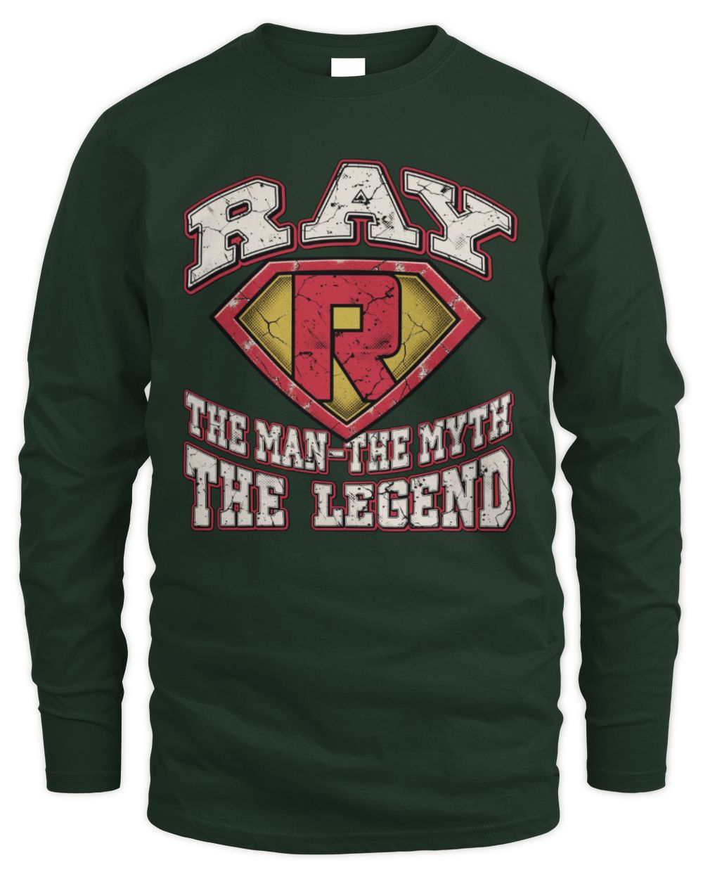 The Man The Myth The Legend Superman Graphic T-Shirt RAY M1-74 / Men's Long Sleeved T-Shirt / forest green