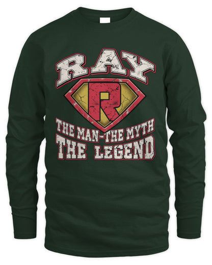 The Man The Myth The Legend Superman Graphic T-Shirt RAY M1-74 / Men's Long Sleeved T-Shirt / forest green