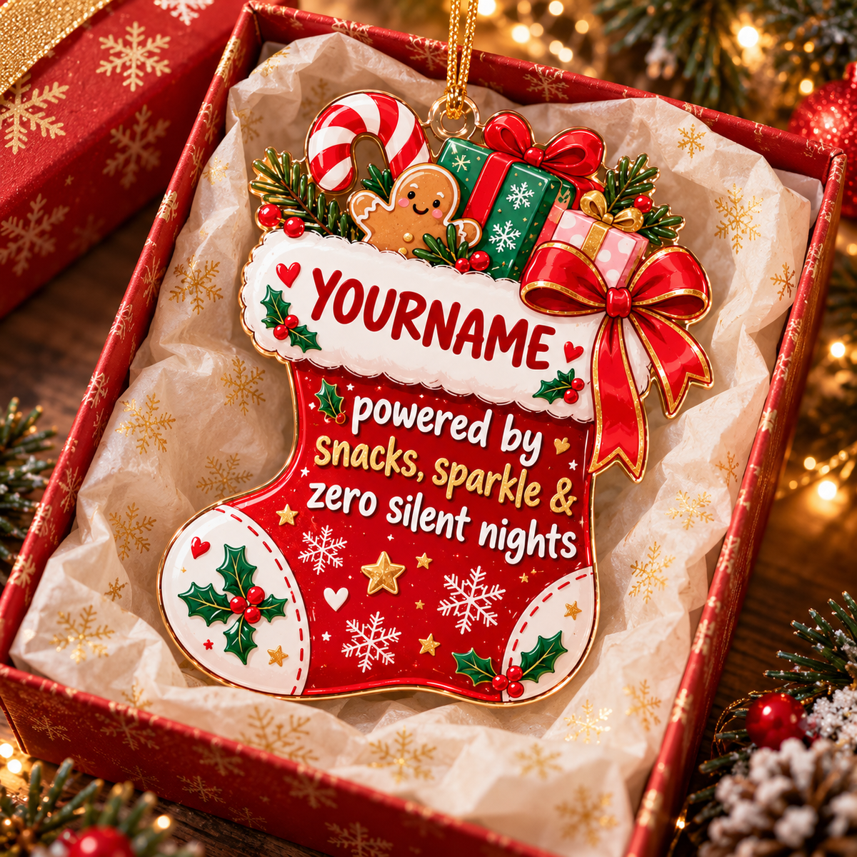 Powered By Snacks Sparkle & Zero Silent Nights - Personalized Acrylic Ornament