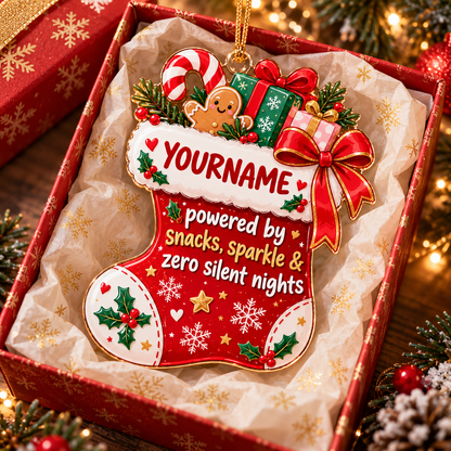 Powered By Snacks Sparkle & Zero Silent Nights - Personalized Acrylic Ornament