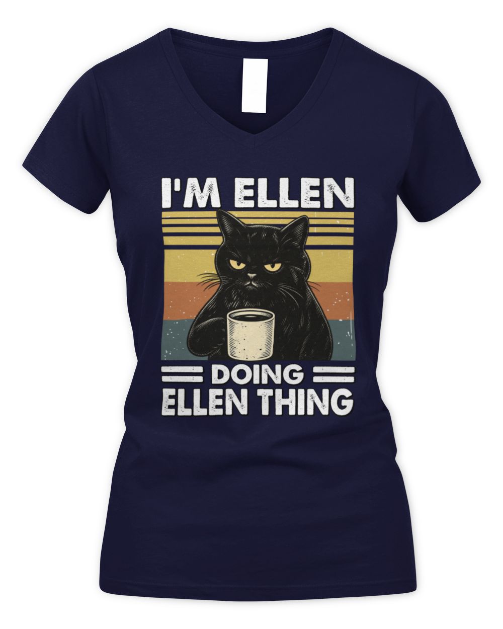 I'm Name Doing Name Thing Grumpy Black Cat Shirt ELLEN M1-79 / Women's V-Neck T-Shirt / navy