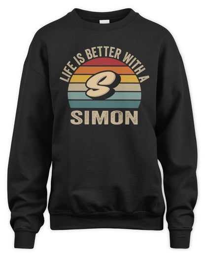 Life Is Better with Name Vintage Sun Shirt SIMON M1-50 / Unisex Sweatshirt / black