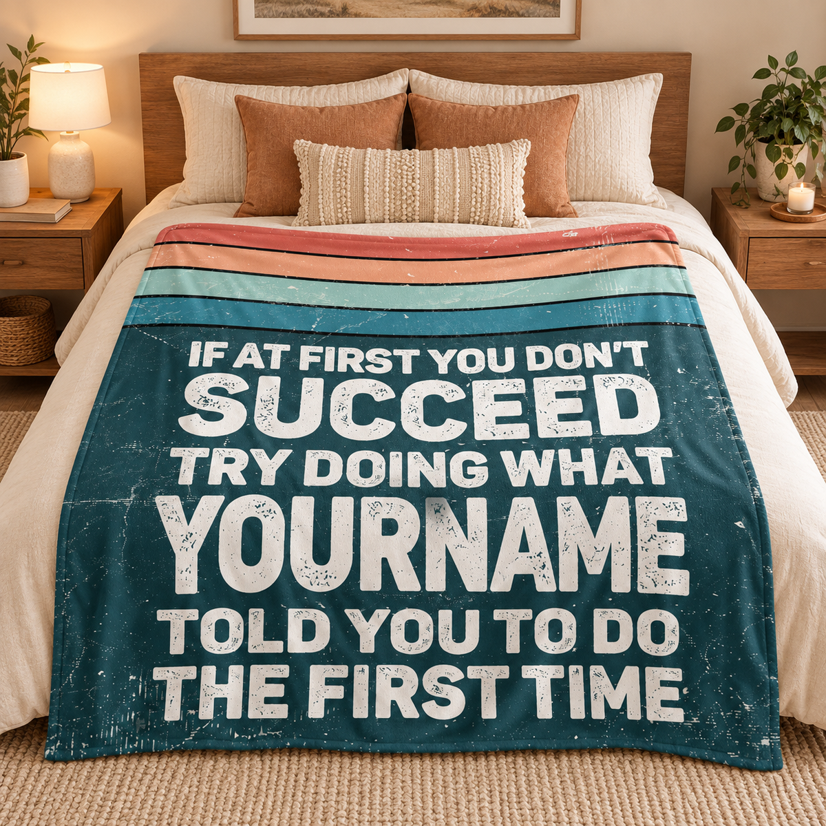 If At First You Don’t Succeed Retro Green Fleece Blanket BK29 - Personalized Blanket
