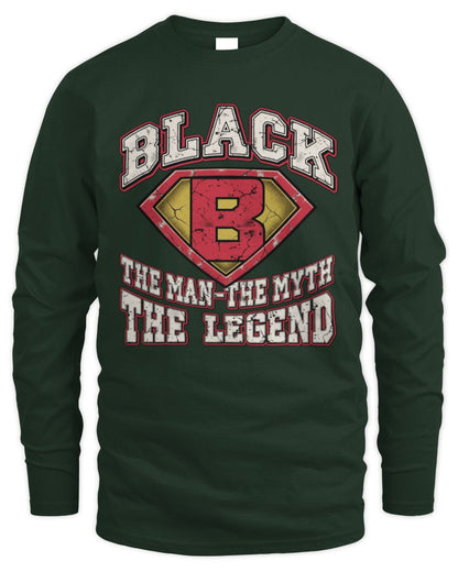 The Man The Myth The Legend Superman Graphic T-Shirt BLACK M1-74 / Men's Long Sleeved T-Shirt / forest green