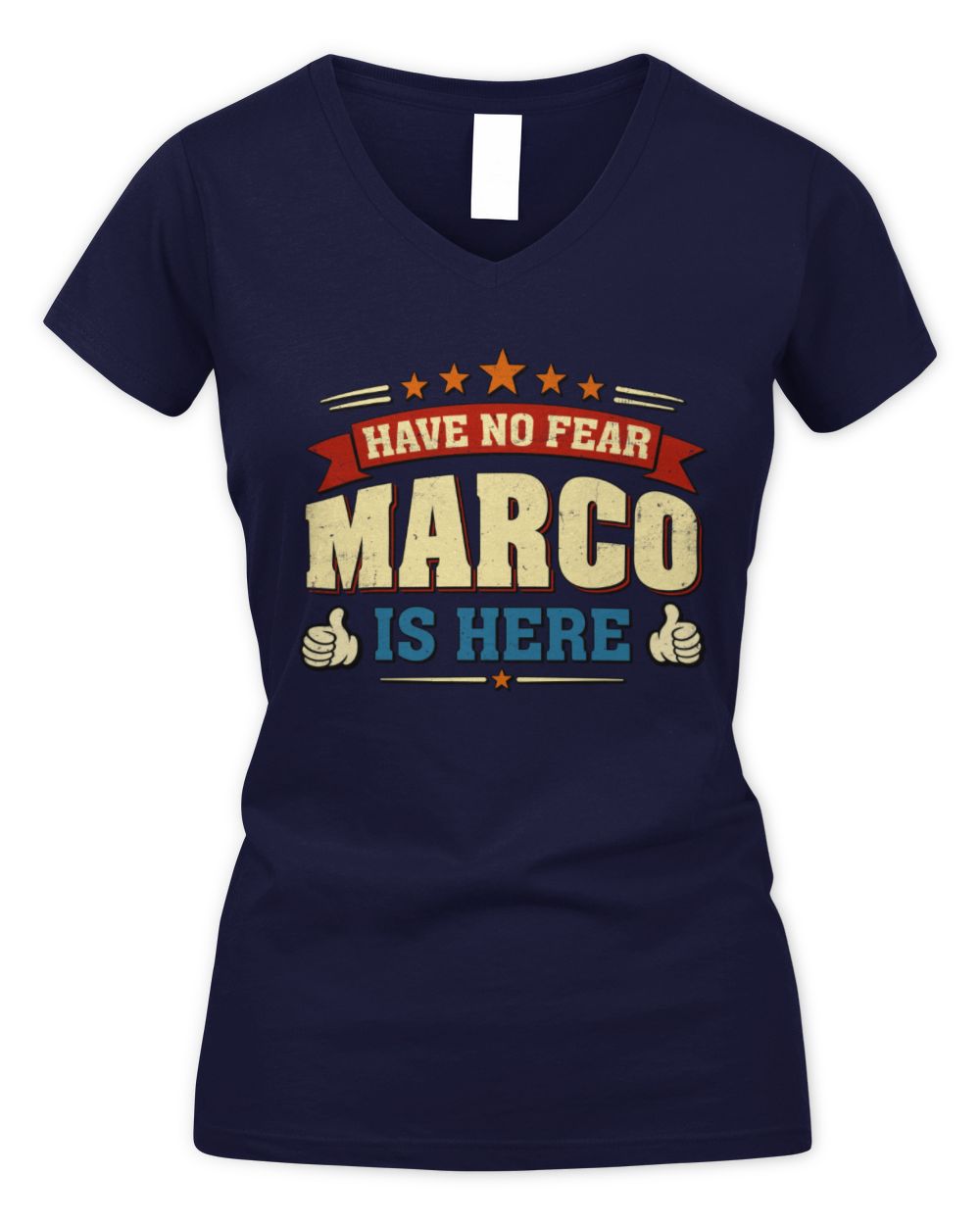 Have No Fear Your Name Is Here Cool Graphic T-Shirt MARCO M1-71 / Women's V-Neck T-Shirt / navy