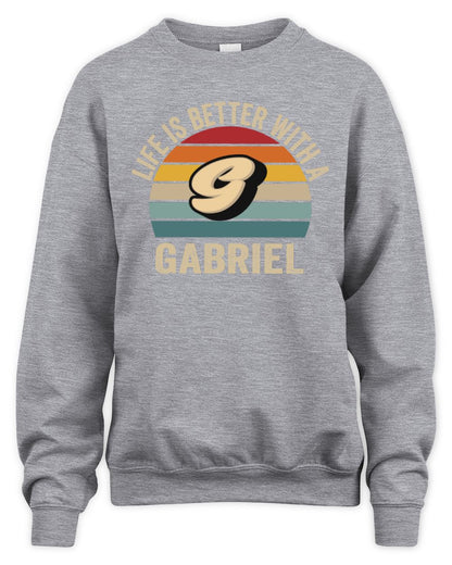 Life Is Better with Name Vintage Sun Shirt GABRIEL M1-50 / Unisex Sweatshirt / sport grey