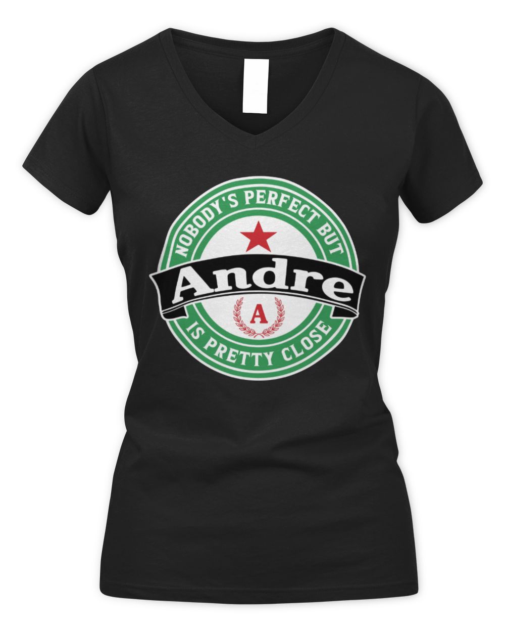 Nobody's Perfect But Your Name Is Pretty Close Heineken Beer T-Shirt ANDRE M1-S85 / Women's V-Neck T-Shirt / black
