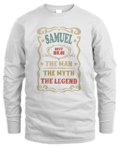 The Man The Myth The Legend Vintage Gold Wine Shirt SAMUEL M1-52 / Men's Long Sleeved T-Shirt / white