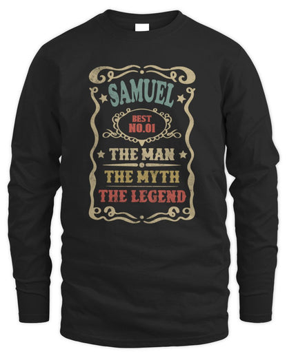 The Man The Myth The Legend Vintage Gold Wine Shirt SAMUEL M1-52 / Men's Long Sleeved T-Shirt / black